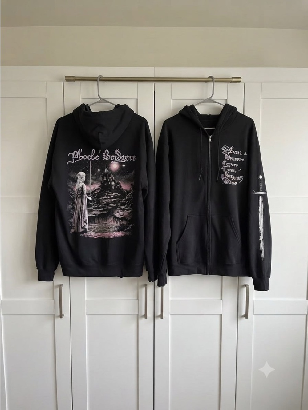Phoebe Bridgers Black Graphic Zip-Up Hoodie with Gothic Illustration
